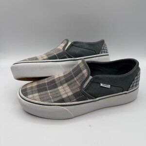 VANS Womens Asher Sz US 10 Platform Plaid Mix Blue Suede/Flannel Slip On Shoes